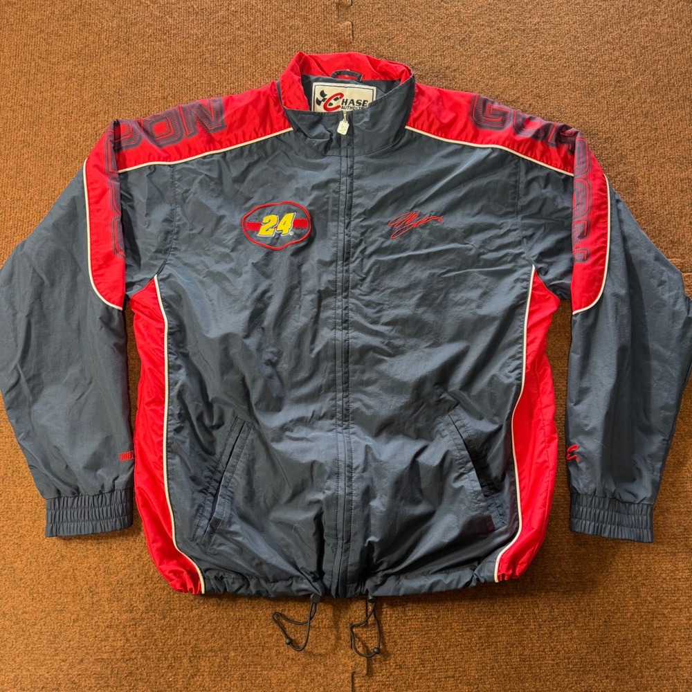 Chase Authentics Jeff Gordon 24 NASCAR Windbreaker Jacket Navy Red Mens Medium